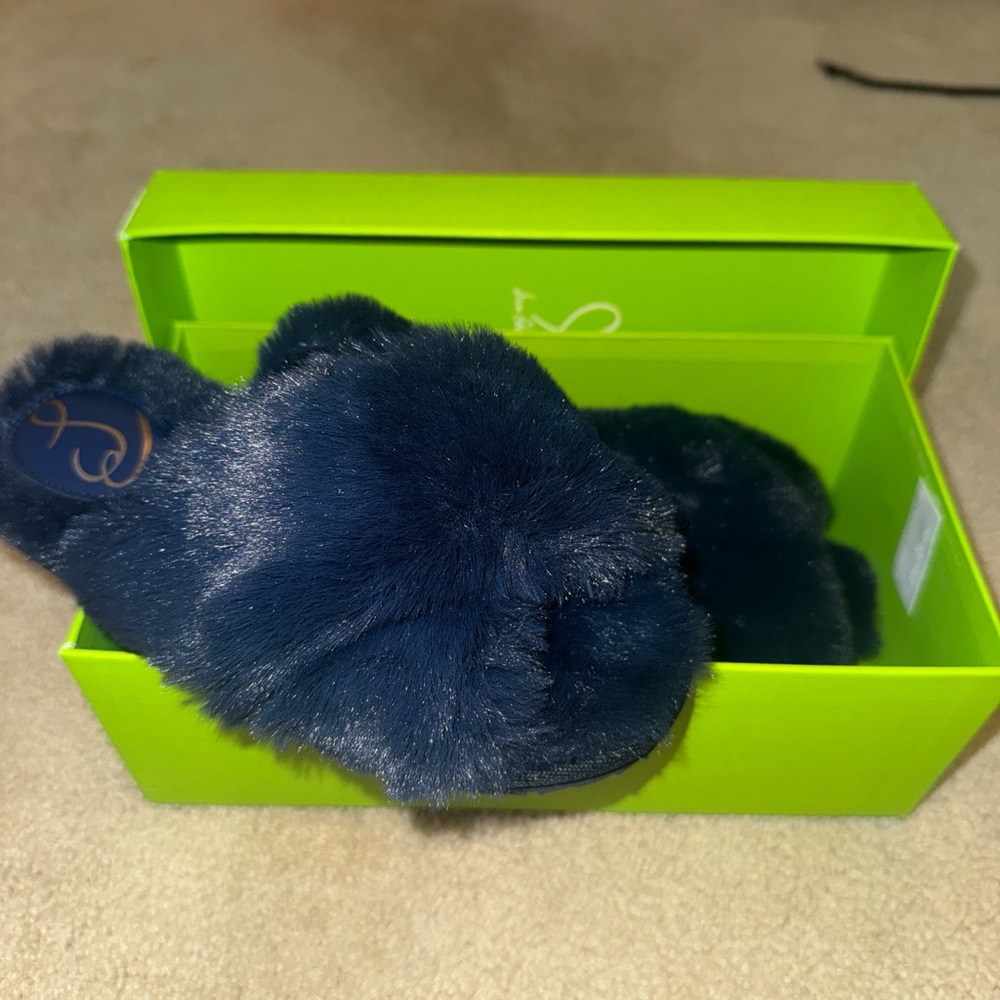 Sam Edelman Navy Blue Fuzzy Slippers